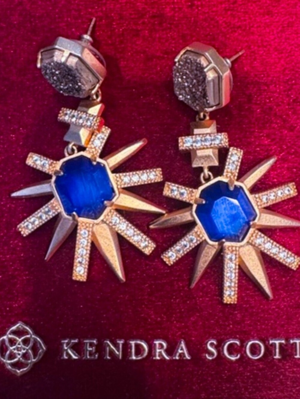 Kendra Scott Gold-tone Drop Earrings with Cobalt Blue Centers